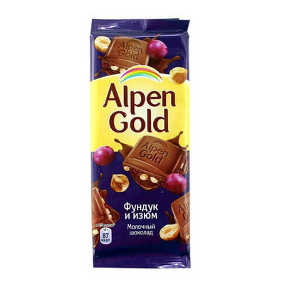 Шоколад Alpen Gold Фундук и изюм 85 гр.